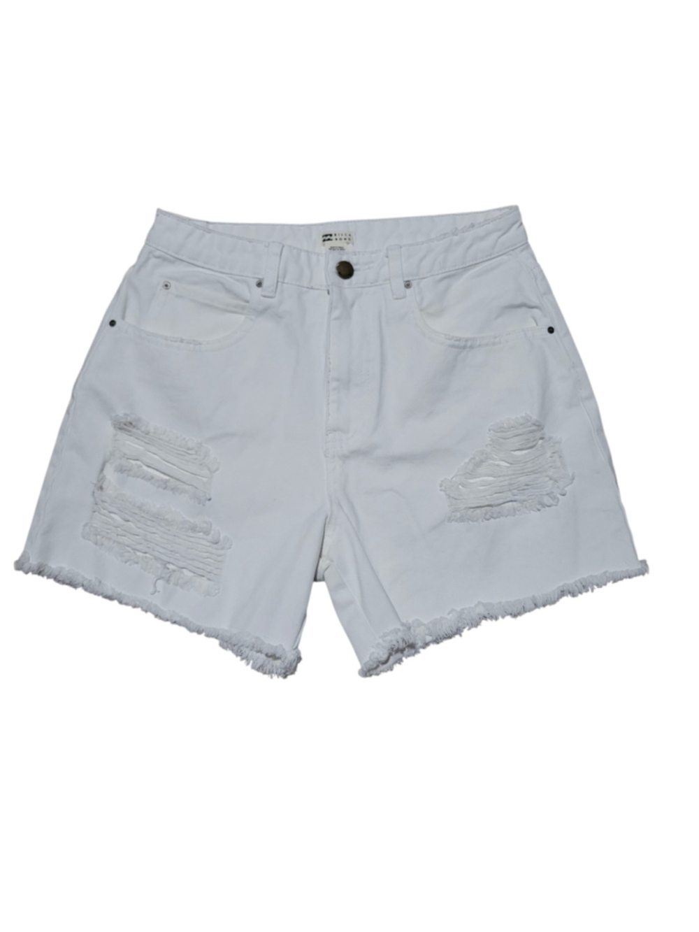 Billabong Women's Distressed White Denim Fray Zip-Fly Shorts Size 28 Inseam 5